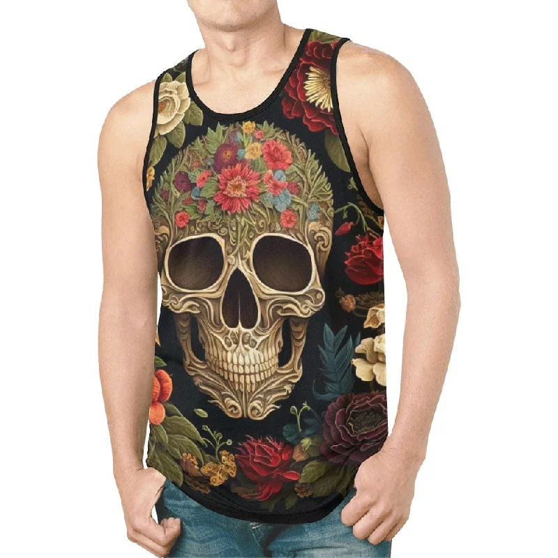 Sporty Sweaters Men's Brown Floral Sugar Skull Tank Top