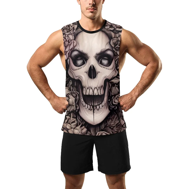 Stylish Suits Skull Face Laughing Floral Men's Open Sides Workout Tank Top