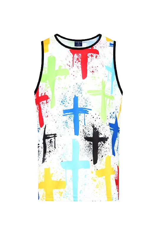 Urban Tops Men's Cross Paint Splatter Tank Top