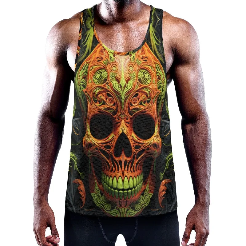 Stylish Shirts Men's Orange Skull Face Y-Back Muscle Tank Top