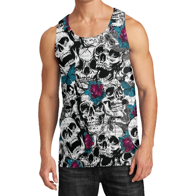 Classic Tops Men's Skulls Blue Butterflies Tank Top