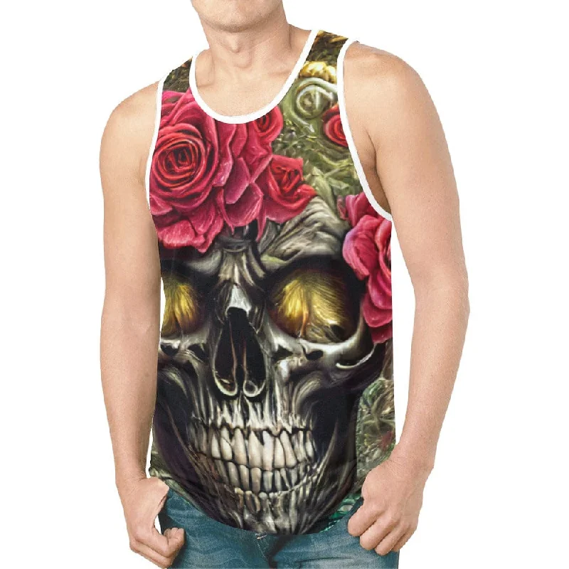 Stylish Suits Skull Roses Print Men's Tank Top