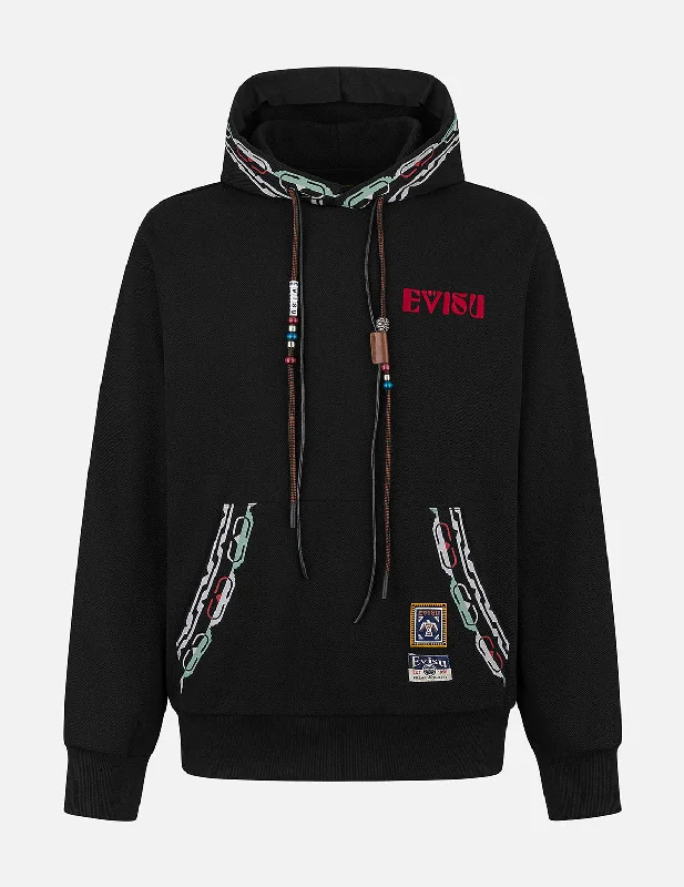 Simple Hoodies EVISU Totem Print and Embroidery Relax Fit Hoodie