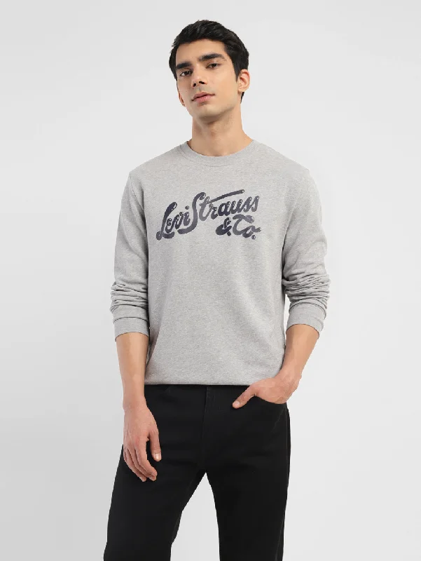 Casual Pants Men's Brand Logo Grey Crew Neck Sweatshirt