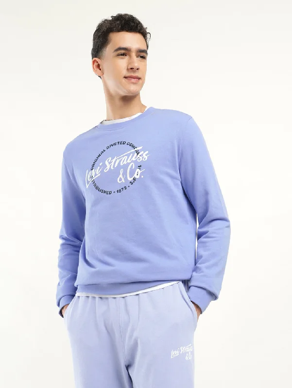 Simple Pants Men's Solid Blue Crew Neck Sweatshirt