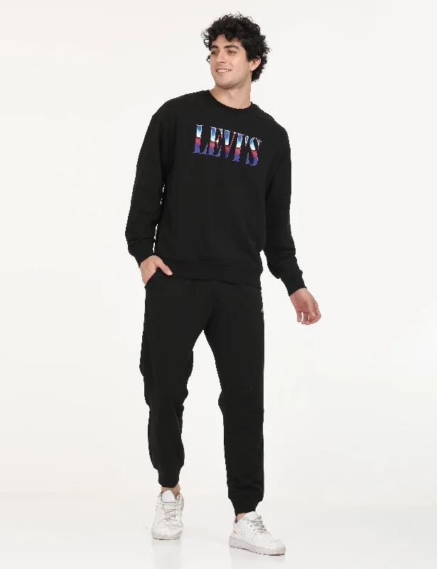 Premium Tops Men's Solid Black Crew Neck Sweatshirt