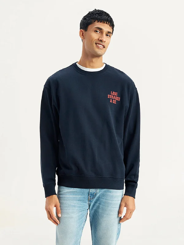 Stylish Jackets Men's Solid Navy Crew Neck Sweatshirt