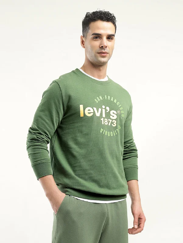 Warm Bottoms Men's Solid Green Crew Neck Sweatshirt