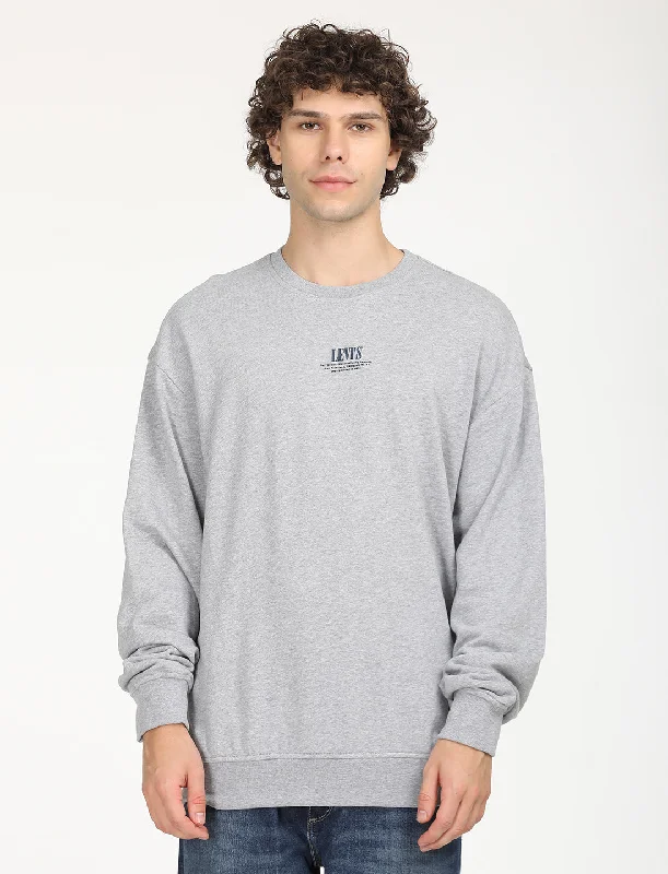 Smart Jeans Men's Solid Grey Crew Neck Sweatshirt