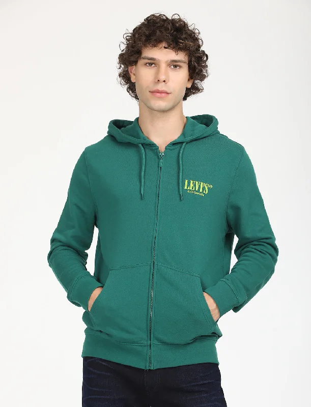 Relaxed Pants Men's Solid Green Hooded Sweatshirt