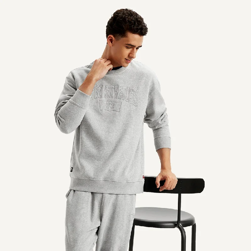 Street Hoodies Men's Embroidered Grey Crew Neck Sweatshirt