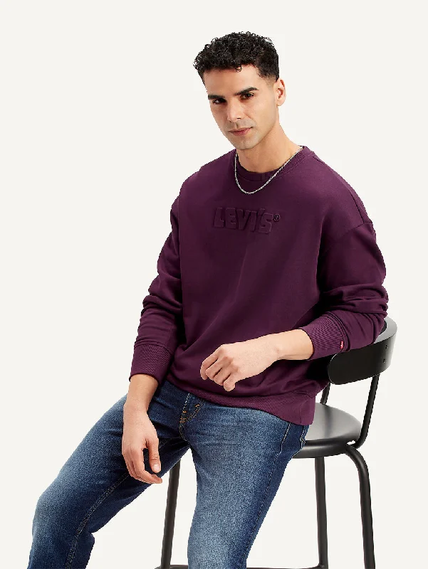 Fashionable Layers Men's Brand Logo Purple Crew Neck Sweatshirt