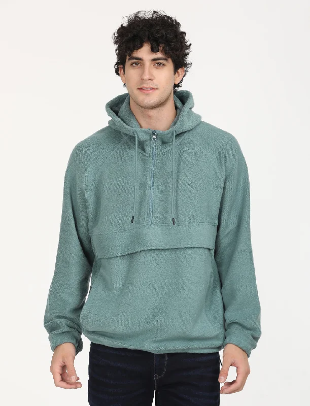 Simple Shirts Men's Solid Green Hooded Sweatshirt