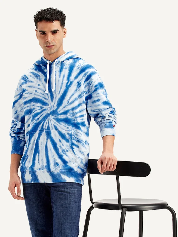 Fashionable T-shirts Men's Tie-Dye Blue Hooded Sweatshirt