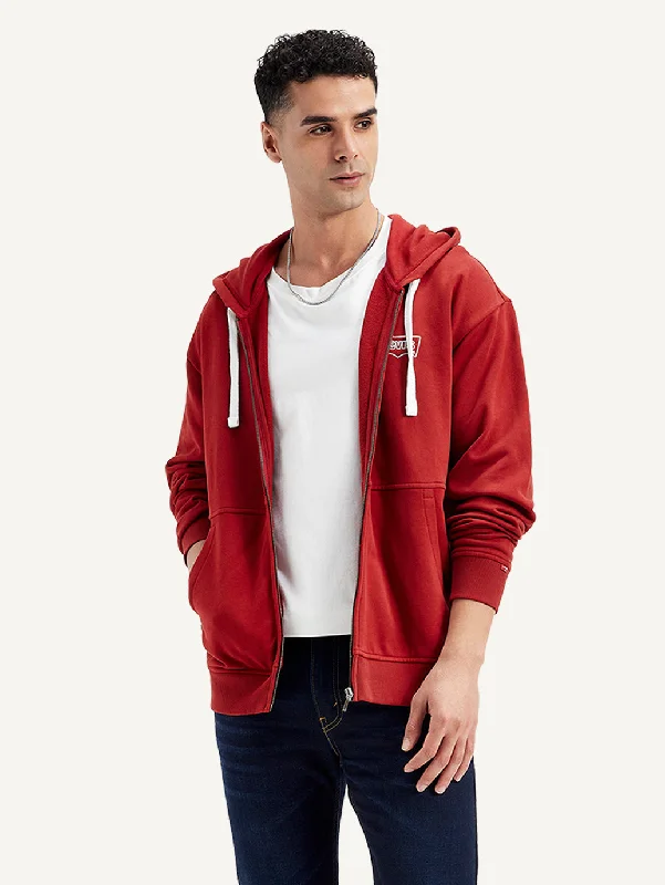 Stylish Shirts Men's Solid Red Hooded Sweatshirt