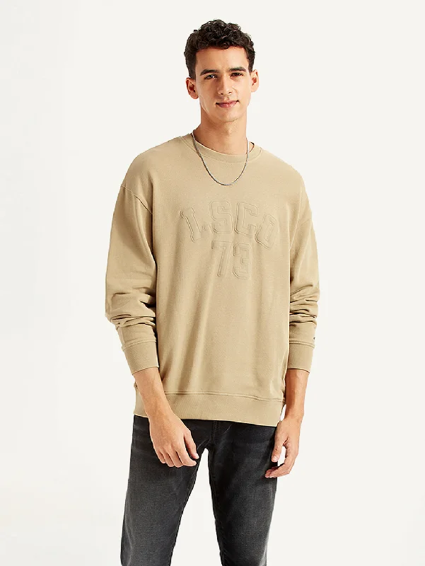 Relaxed Bottoms Men's Typographic Beige Crew Neck Sweatshirt