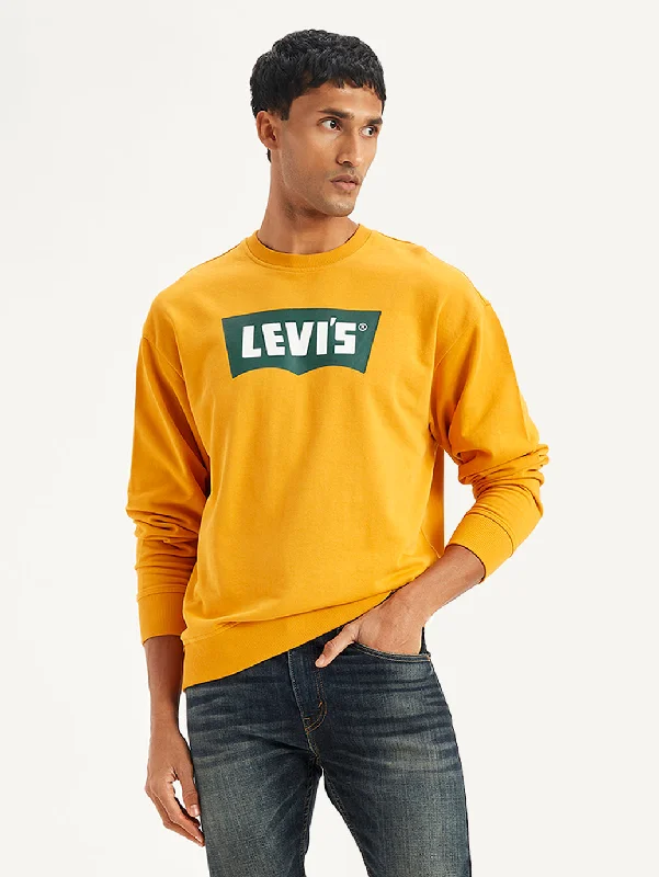 Comfortable Footwear Men's Brand Logo Yellow Crew Neck Sweatshirt