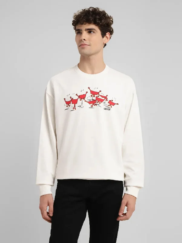 Modern Footwear Men's Graphic White Crew Neck Sweatshirt