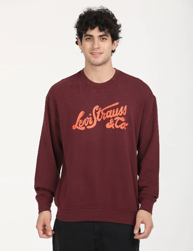 Fashion Sweaters Men's Solid Red Crew Neck Sweatshirt