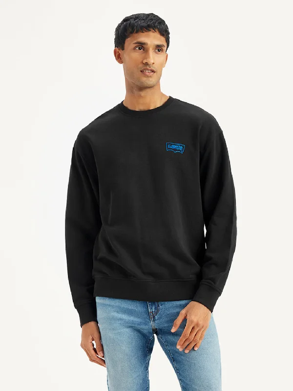 Sleek Footwear Men's Solid Black Crew Neck Sweatshirt