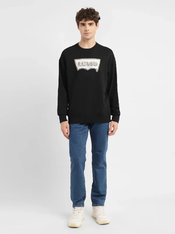 Sporty Footwear Men's Brand Logo Black Crew Neck Sweatshirt