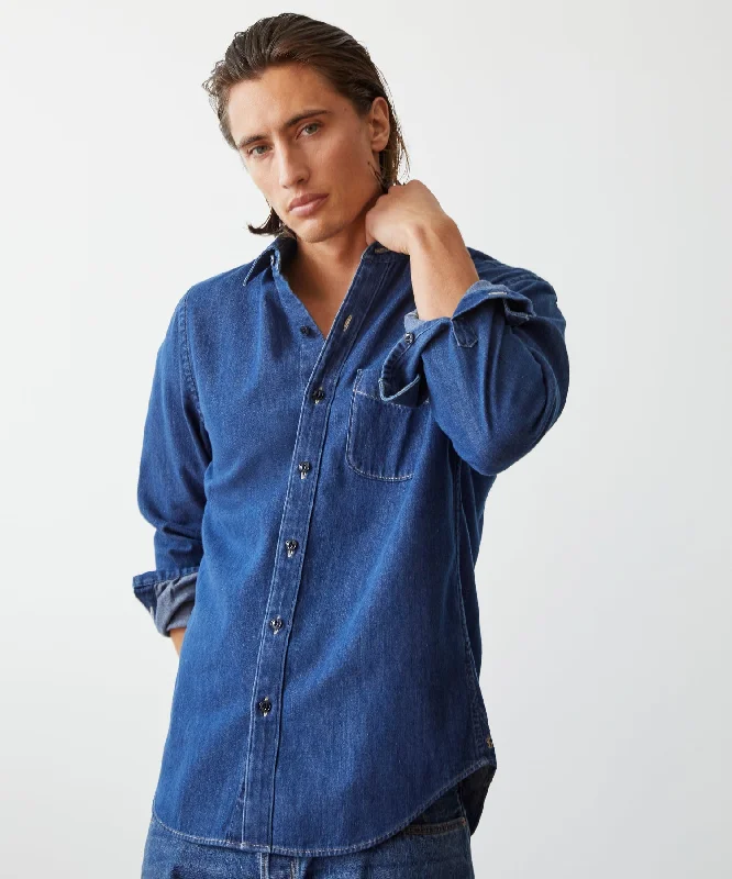 Denim Point Collar Shirt In Indigo