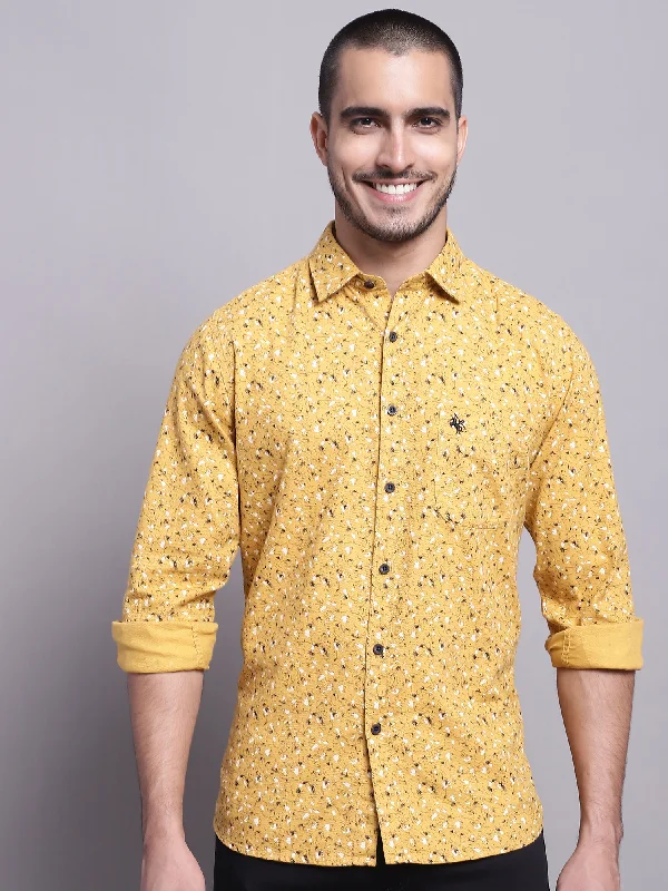 Men's Mustard Casual Abstract Print Full Sleeve Shirt