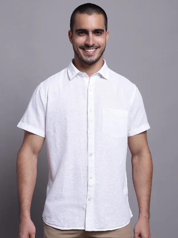 Men's White Casual Plain Half Sleeve Shirt