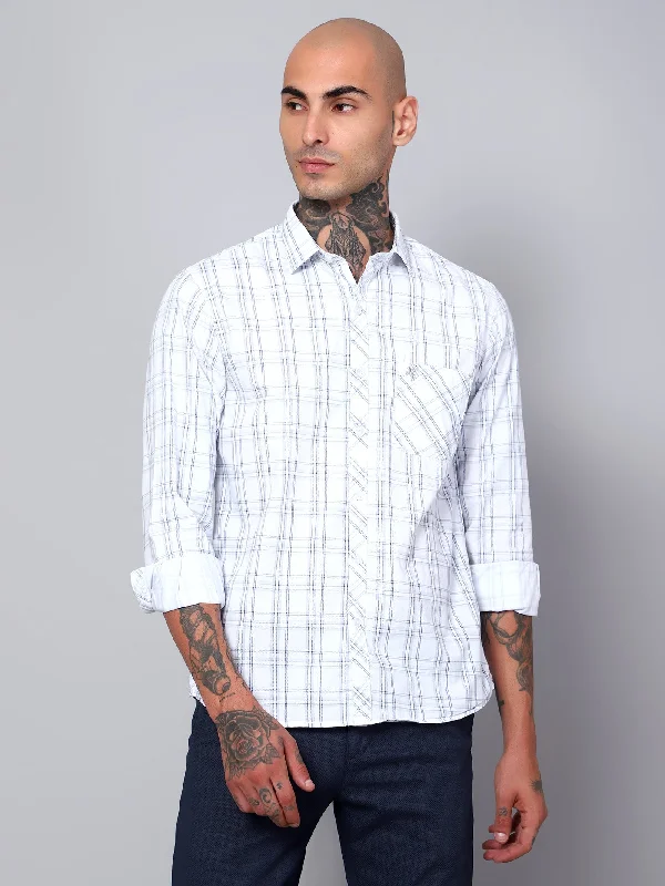 Men's White Casual Medium Checks Full Sleeve Shirt