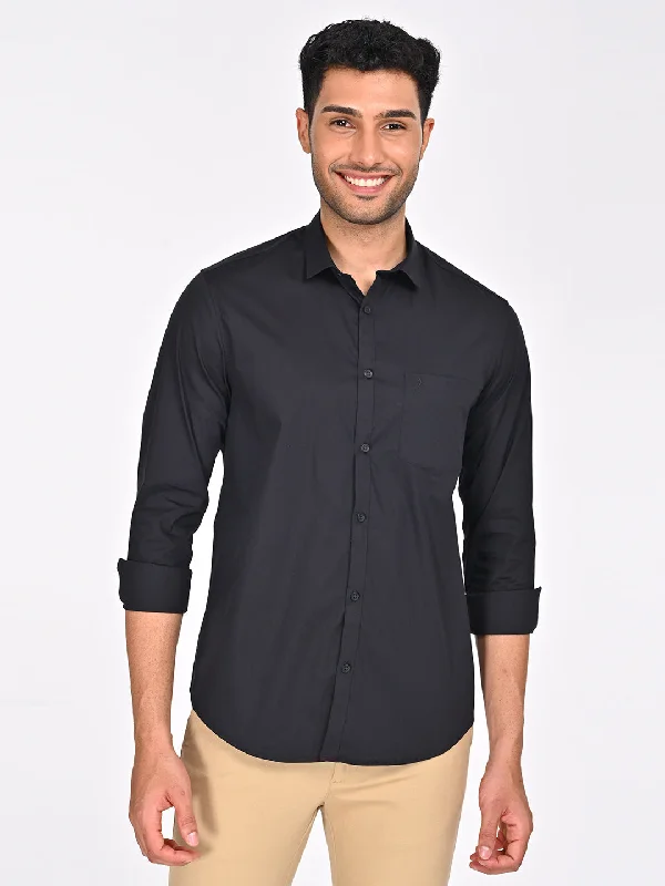 Men Solid Full Sleeve Cotton Stretch Shirt