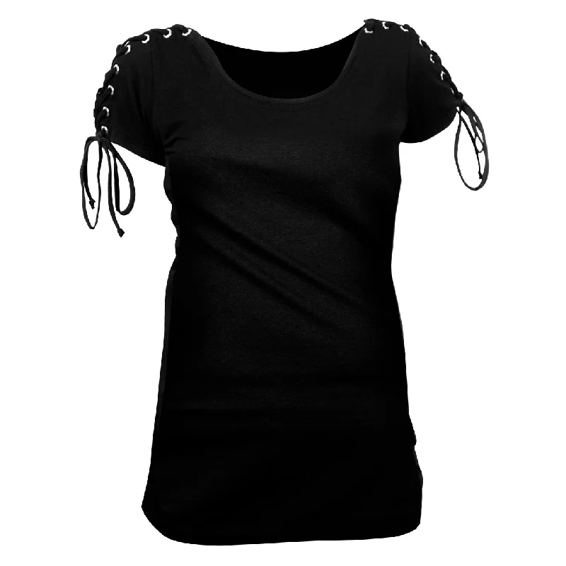 VB018 - Ladies Black Tank Top with Laced Shoulder