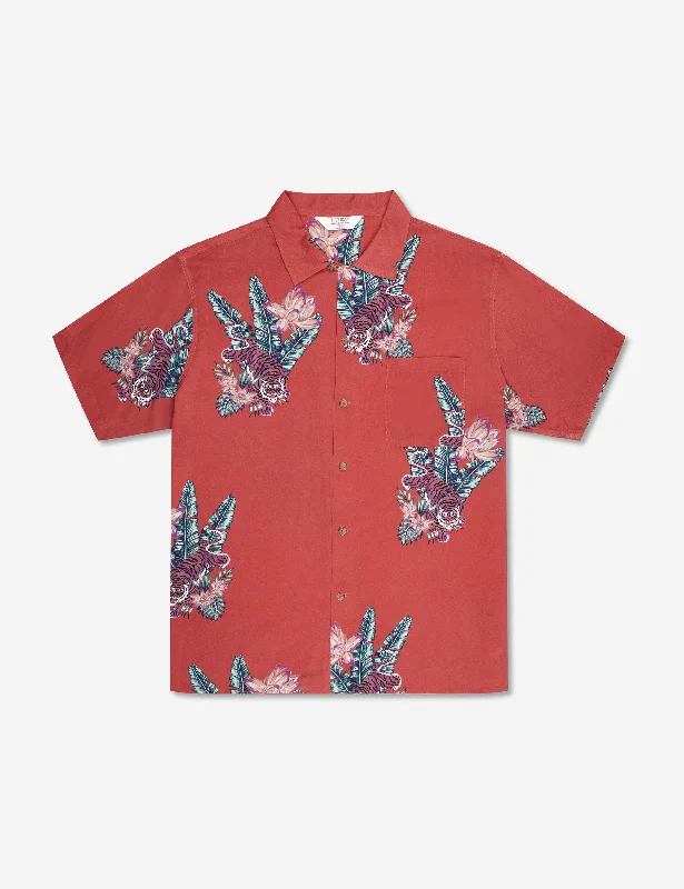 Zed Bowler Shirt - Red Tropical Print