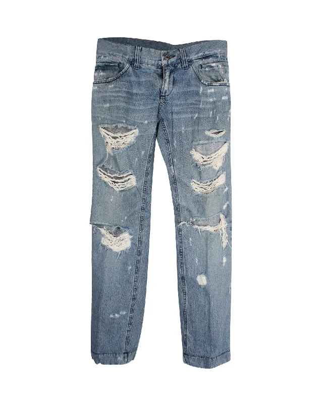 Dolce & Gabbana Distressed Straight Jeans in Blue Cotton