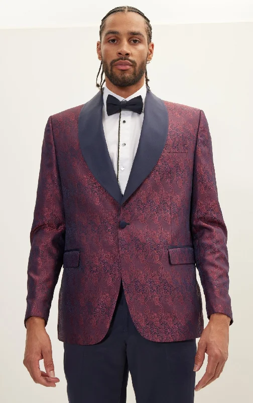 Paisley Shawl Lapel Tuxedo Jacket - Burgundy