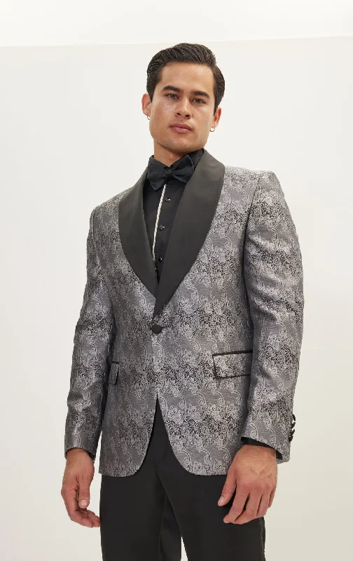 Paisley Shawl Lapel Tuxedo Jacket - Silver