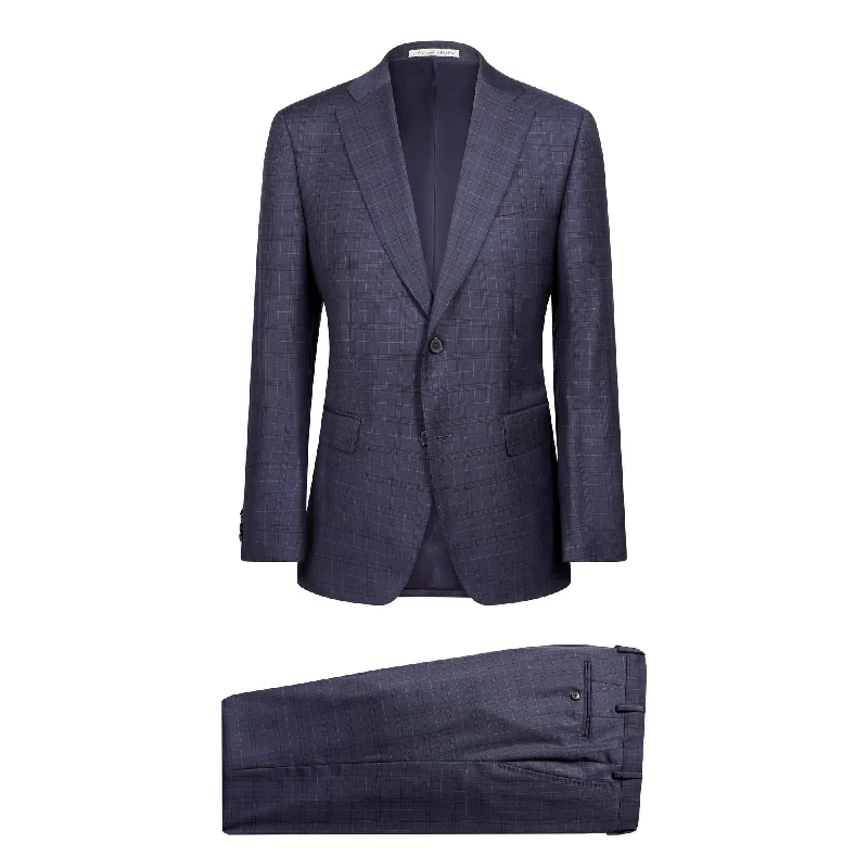 HENRY SARTORIAL x DORMEUIL Dun Full Canvas Check Suit NAVY SKY REG