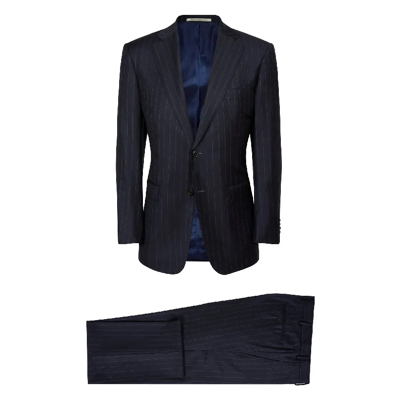 HENRY SARTORIAL Dun Full Canvas R-Stripe Suit NAVY LG