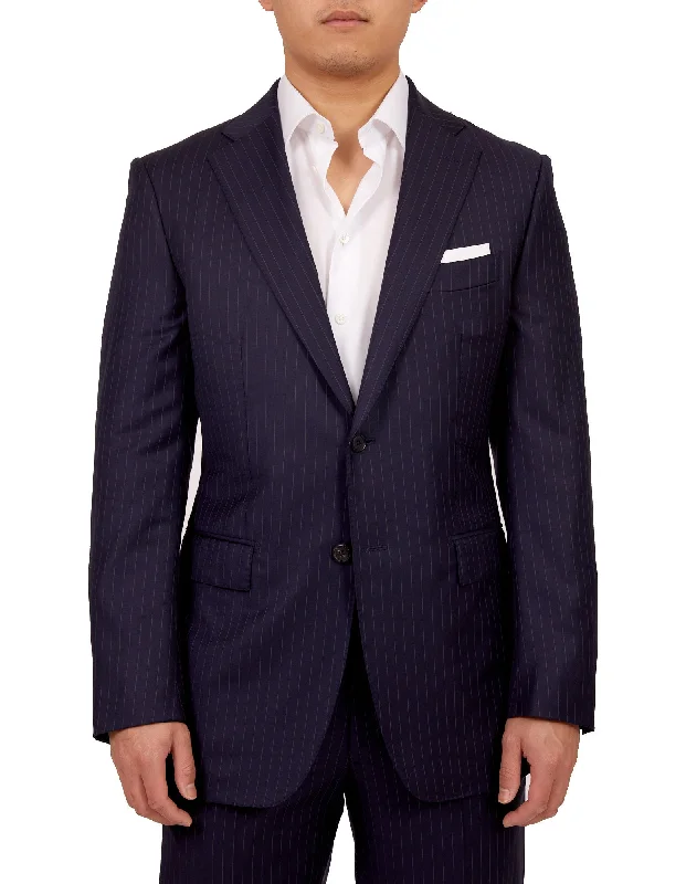 HENRY SARTORIAL Dun Full Canvas Stripe Suit NAVY LG