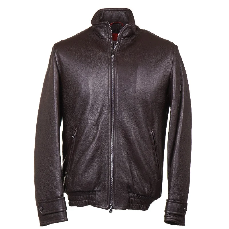 Isaia Deerskin Leather Bomber Jacket