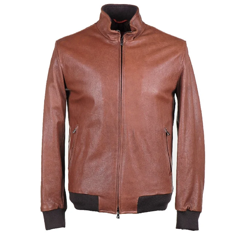 Isaia Lambskin Leather Bomber Jacket