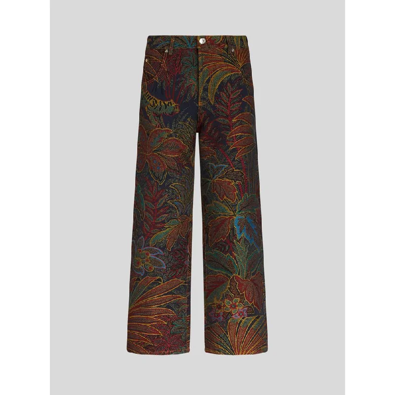 JACQUARD JEANS WITH FOLIAGE PATTERN