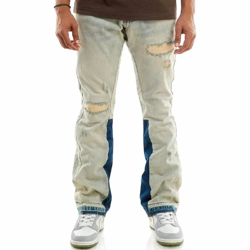 Men's Rip & Repair Flare Jeans In Tinted Blue