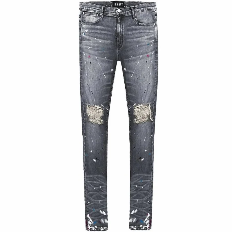 Men's Van Gogh Paint Splatter Denim Jean In Washed Black