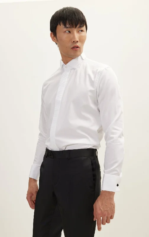 Placket Pleated Tuxedo Shirt - White