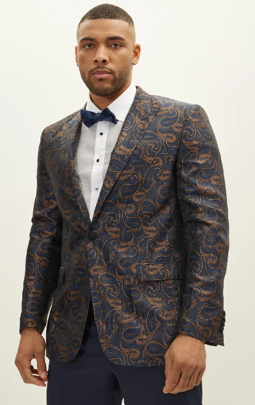 Peak Lapel Paisley Jacquard Tuxedo Jacket - Copper