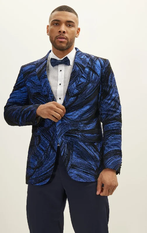 Cascading Peak Lapel Tuxedo Jacket - Navy