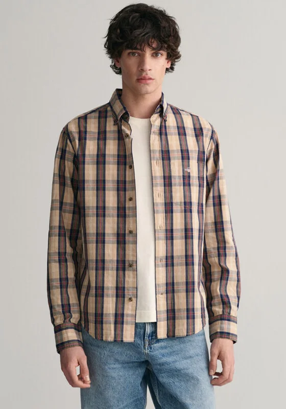 Gant UT Archive Poplin Check Shirt, Dark Khaki