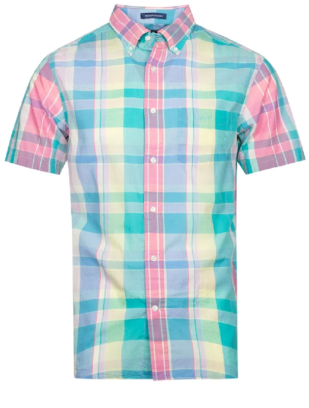 Regular Colorful Madras Short Sleeve Shirt Perky Pink