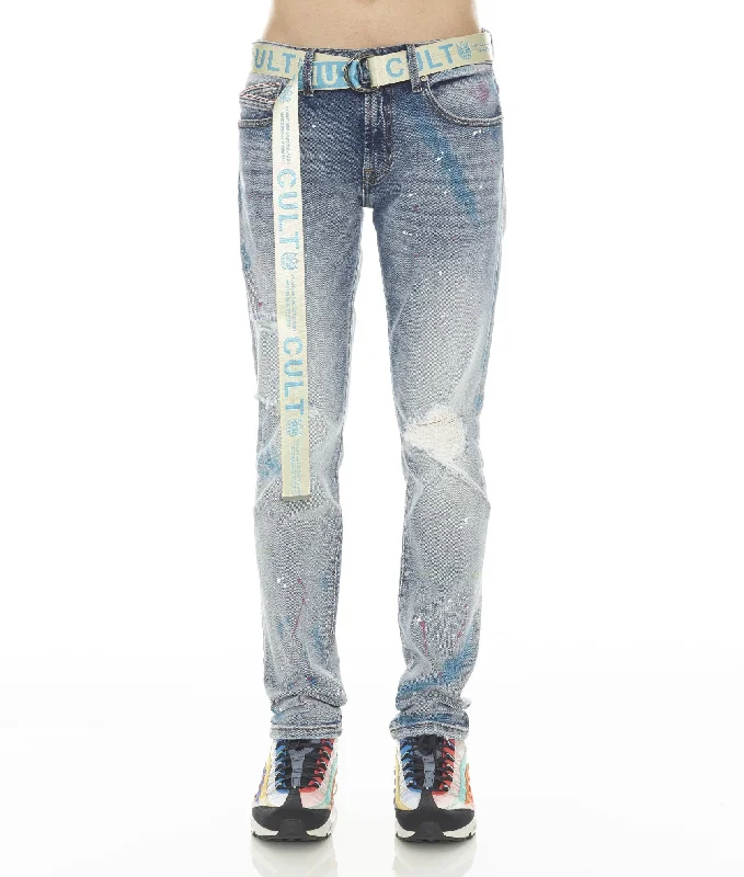 ROCKER SLIM STRETCH MENS JEANS /w BELT IN SKITTLE