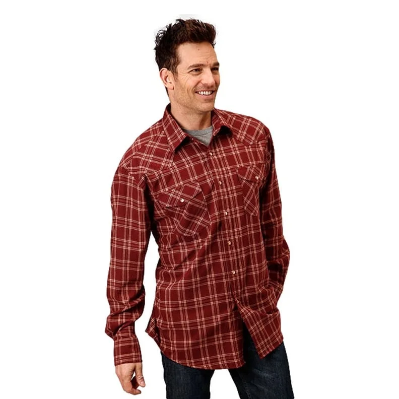 Roper Western Shirt Mens L/S Plaid Flannel Wine 03-001-0722-5694 WI